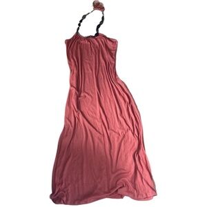 2/20☀️L8TER💫Women's Orange Wooden Necklace Halter Style Maxi Dress